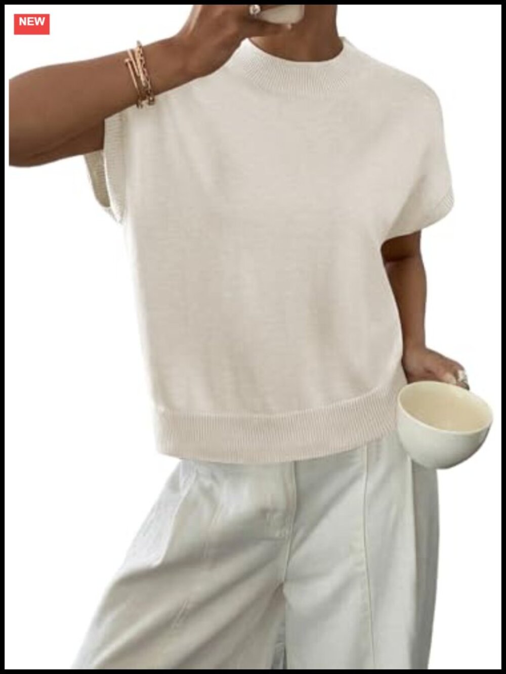 Cap Sleeve Knit Pullover Sweater Women Loose Fit Summer Tank Top
